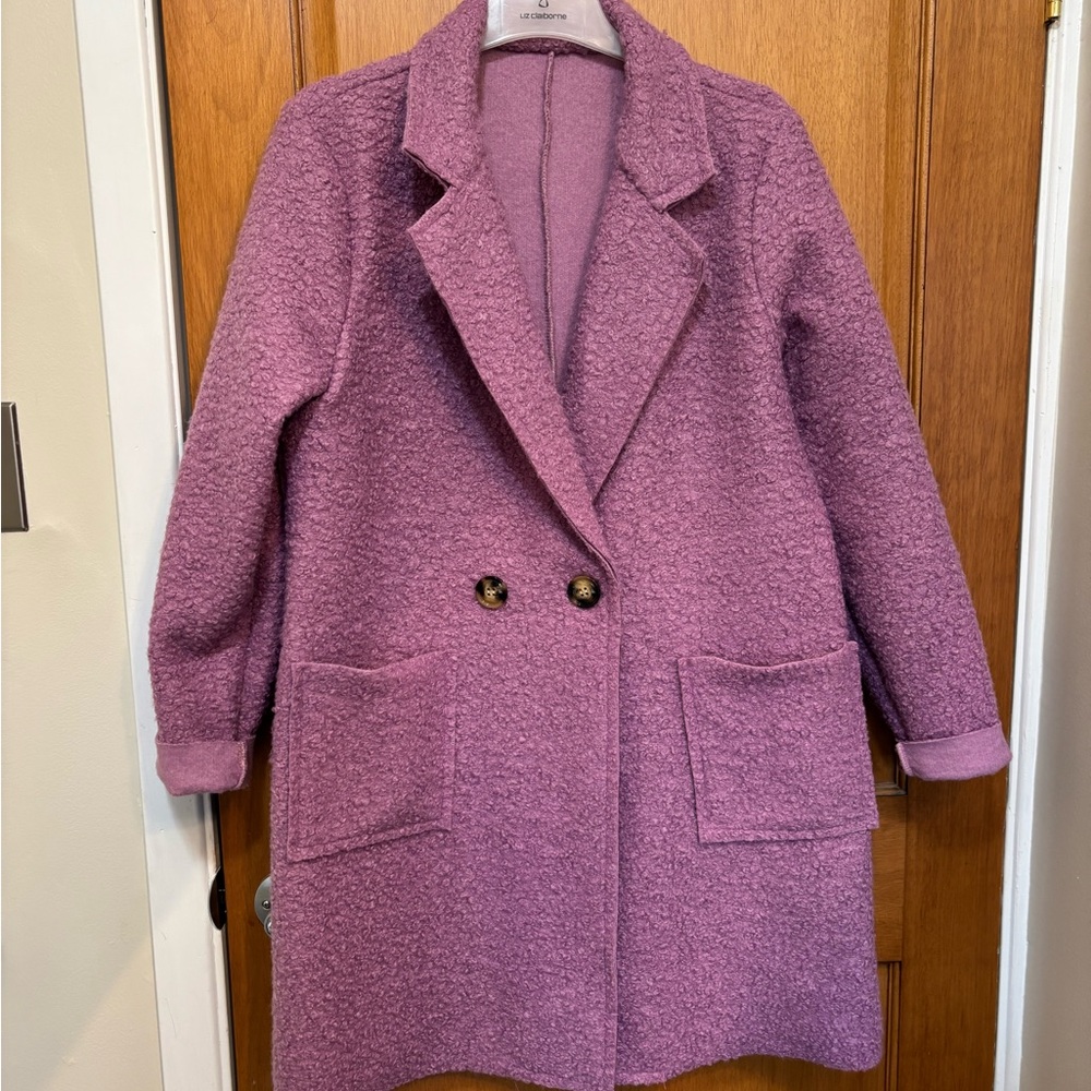 Women's Purple 3/4 length Textured Coat